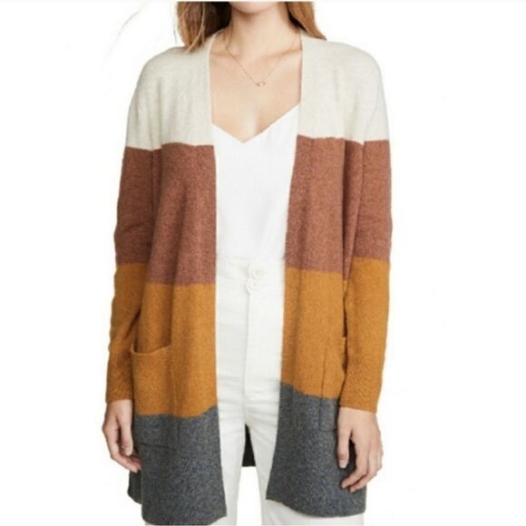 MADEWELL Kent Striped Cardigan Sweater in Coziest Yarn Multicolor Size XS - Picture 2 of 7